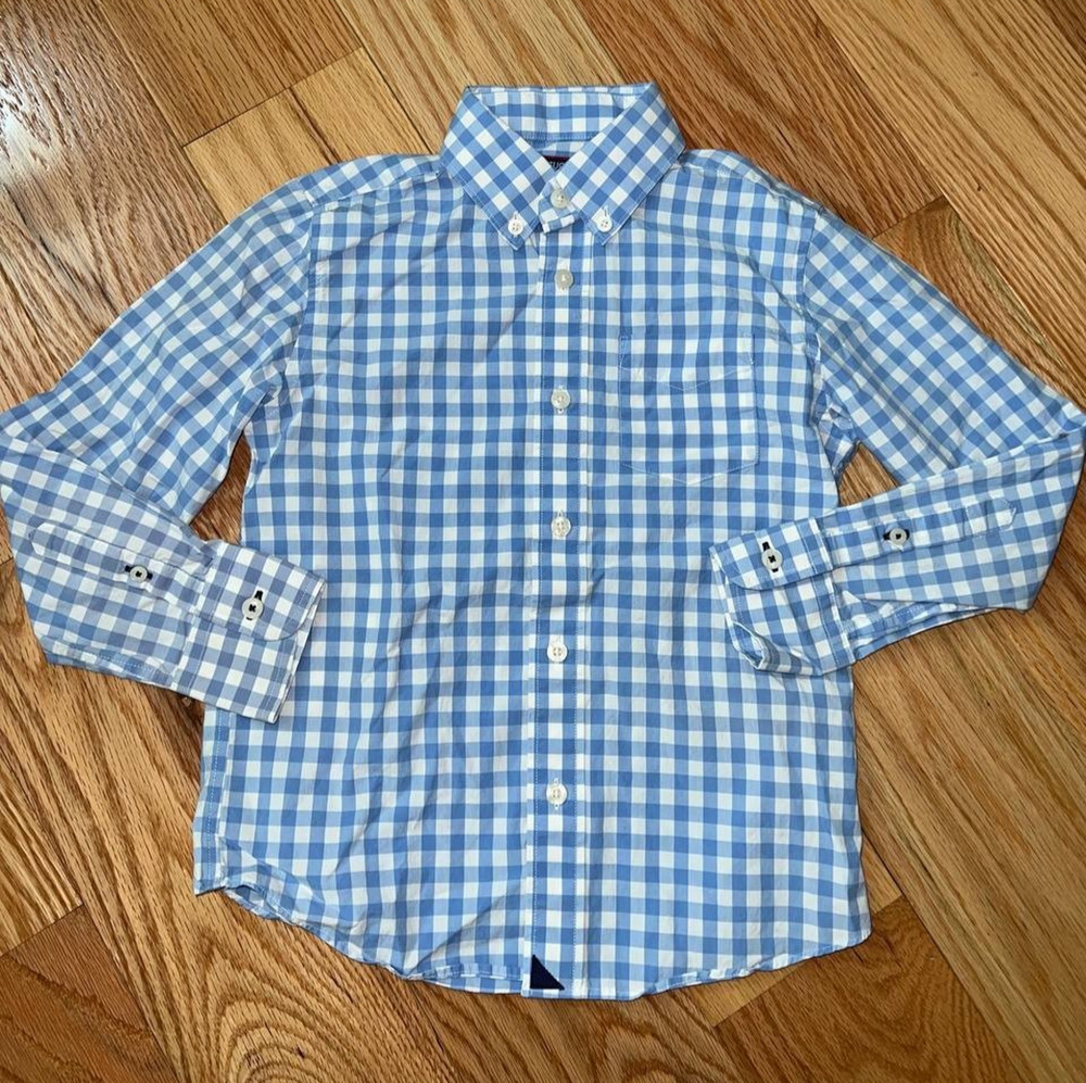 UNTUCKit Shirt Boys 6-7 Blue Gingham Check Button Down Long Sleeve A010945